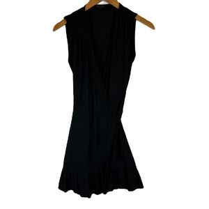 AllSaints Krystal Dress Black Leopard Jacquard Wrap Ruffle Mini WD368Q Womens S